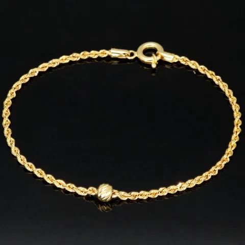Hochwertig produziertes Twist-Armband / Kordelarmband mit stilvoll eingearbeiteter Goldperle aus edlem 585 14k Gold, ca. 2mm breit, 19cm lang