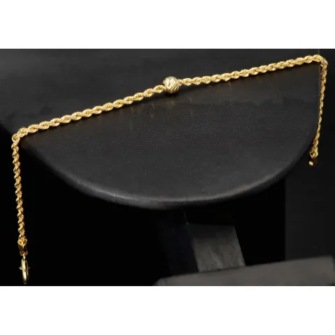 Hochwertig produziertes Twist-Armband / Kordelarmband mit stilvoll eingearbeiteter Goldperle aus edlem 585 14k Gold, ca. 2mm breit, 19cm lang
