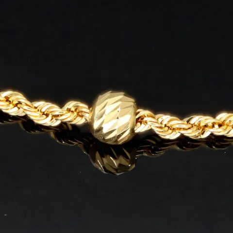 Hochwertig produziertes Twist-Armband / Kordelarmband mit stilvoll eingearbeiteter Goldperle aus edlem 585 14k Gold, ca. 2mm breit, 19cm lang
