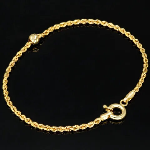 Hochwertig produziertes Twist-Armband / Kordelarmband mit stilvoll eingearbeiteter Goldperle aus edlem 585 14k Gold, ca. 2mm breit, 19cm lang