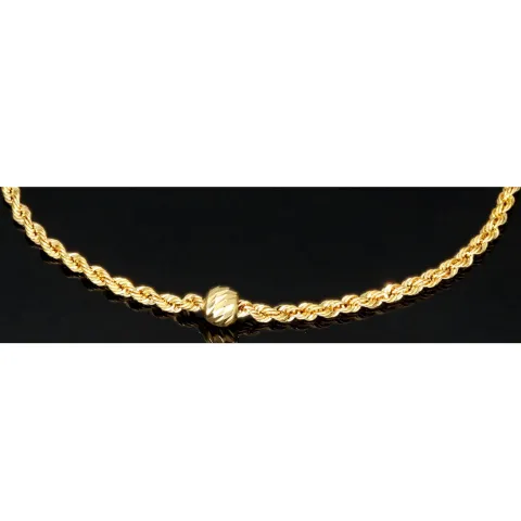 Hochwertig produziertes Twist-Armband / Kordelarmband mit stilvoll eingearbeiteter Goldperle aus edlem 585 14k Gold, ca. 2mm breit, 19cm lang