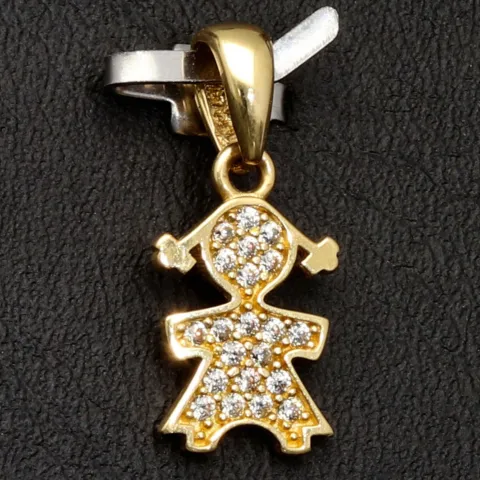 Funkelnder Goldanhänger „Mädchen“ aus 14K 585er Gold, präzise besetzt mit fein gefassten Zirkonia-Steinen