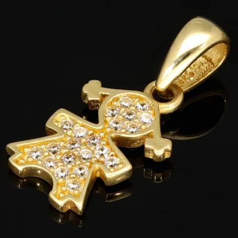 Funkelnder Goldanhänger „Mädchen“ aus 14K 585er Gold, präzise besetzt mit fein gefassten Zirkonia-Steinen