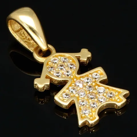 Funkelnder Goldanhänger „Mädchen“ aus 14K 585er Gold, präzise besetzt mit fein gefassten Zirkonia-Steinen