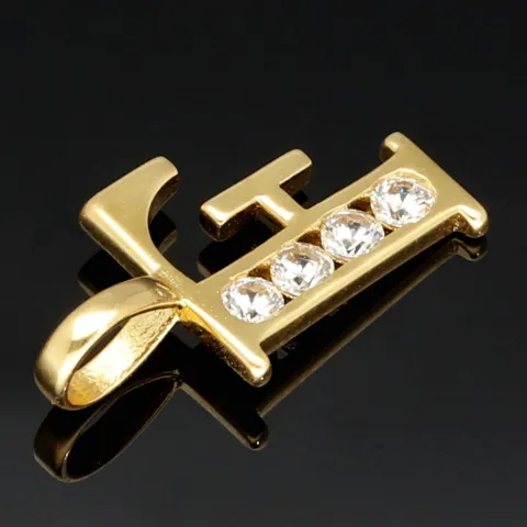 Edler 14K 585 Gold-Anhänger Buchstabe "F" mit feinem Zirkoniabesatz