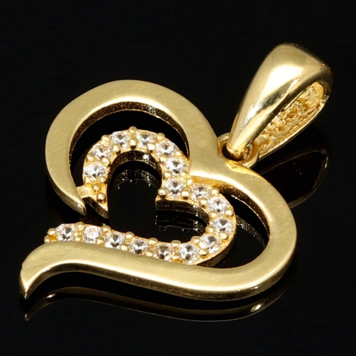 Exquisiter Herz-Anhänger in edlem Design aus funkelndem 585er 14K Gold (Gelbgold) mit leuchtenden Zirkonia besetzt