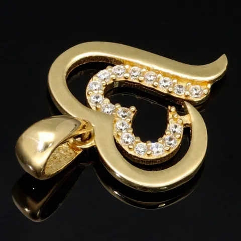 Exquisiter Herz-Anhänger in edlem Design aus funkelndem 585er 14K Gold (Gelbgold) mit leuchtenden Zirkonia besetzt