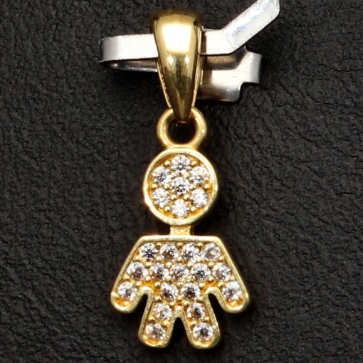 Goldanhänger „Kind, Junge“ aus 14K 585 Gold, präzise besetzt mit feinem Zirkoniabesatz