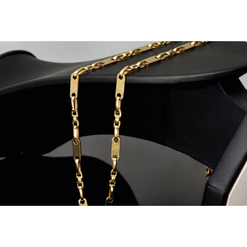 Stilvoller Mix aus Plättchenkette (Plattenkette) und Steigbügelkette aus massivem 585er 14k Gold - 60 cm Länge, ca. 4 mm breit