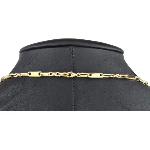 Stilvoller Mix aus Plättchenkette (Plattenkette) und Steigbügelkette aus massivem 585er 14k Gold - 60 cm Länge, ca. 4 mm breit