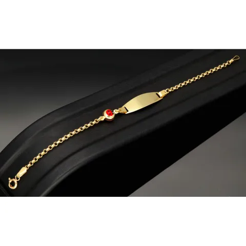 Baby-Armband mit Gravurplättchen und Marienkäfer-Element aus hochwertigem 14k (585) Gold in ca. 14 cm Länge