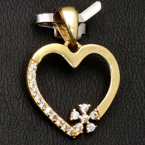Exquisiter Herz-mit-Blüte-Anhänger aus 585er 14K Gold aus Zirkoniasteinen