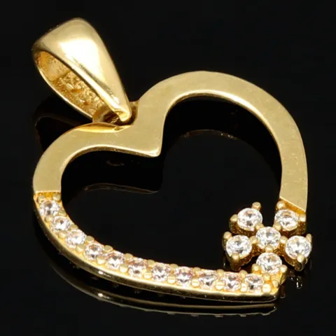 Exquisiter Herz-mit-Blüte-Anhänger aus 585er 14K Gold aus Zirkoniasteinen
