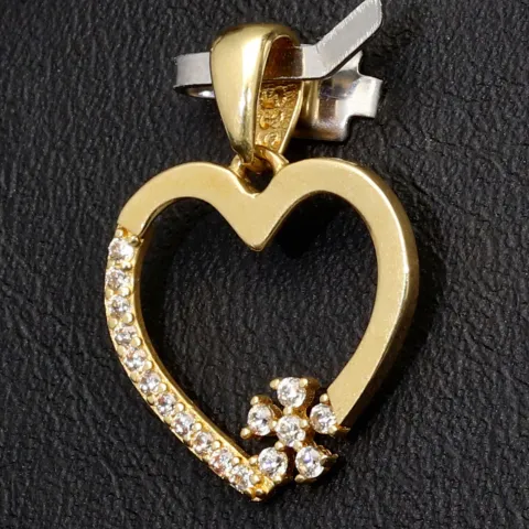 Exquisiter Herz-mit-Blüte-Anhänger aus 585er 14K Gold aus Zirkoniasteinen