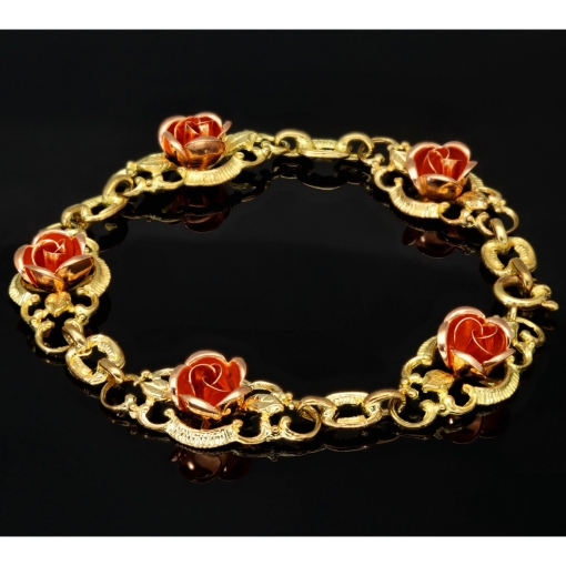 Exquisites Damen - Armband aus 333er (8k) Bicolor Gelbgold mit Rosenblüten aus Roségold mit filigranen Details ca. 19,5cm lang