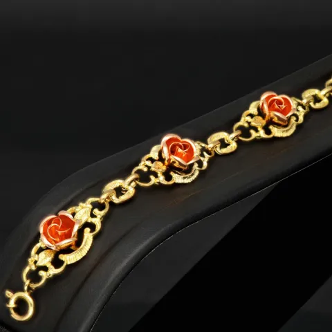 Exquisites Damen - Armband aus 333er (8k) Bicolor Gelbgold mit Rosenblüten aus Roségold mit filigranen Details ca. 19,5cm lang
