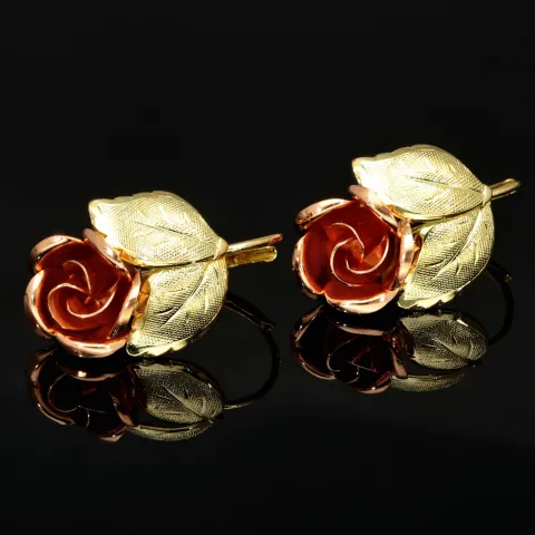 Ohrringe aus edlem 333 / 8 Karat Bicolor Gold (Gelbgold und Roségold) mit dem Rosen-Motiv mit filigranen Details