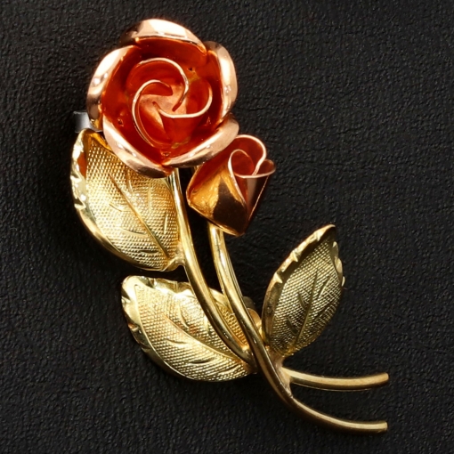 Fein gearbeitete Ansteckblume - edle Brosche / Reversnadel mit Rosen-Motiv aus 8k 333 Bicolor Gold (Gelbgold und Weißgold)