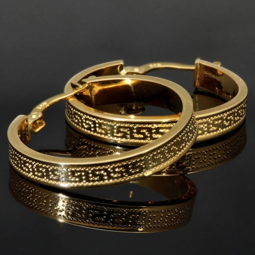 Funkelnde 585 / 14K Gold-Creolen in stilvollem Greco-Design mit kunstvollen Ornamenten und zeitloser Ausstrahlung