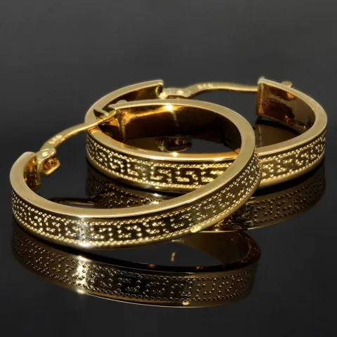Funkelnde 585 / 14K Gold-Creolen in stilvollem Greco-Design mit kunstvollen Ornamenten und zeitloser Ausstrahlung