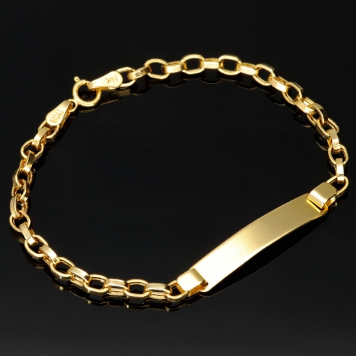 Luxuriöses Baby-Ankerarmband - Armband mit Gravurplättchen aus edlem, funkelnden 14k (585) Gold in ca. 15 cm Länge