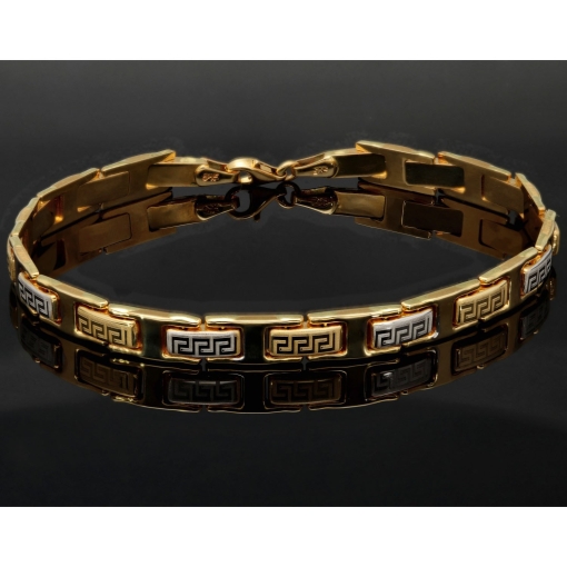 Funkelndes Gold-Armband mit Greco Muster aus edlem Bicolor 585er Gelb- und Weißgold (ca. 22,5 cm Länge, 6mm Breite)