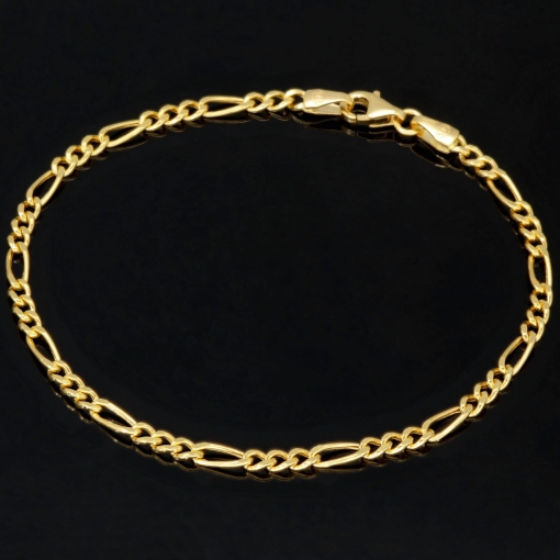 Exquisit gearbeitetes Figaro Armband aus glänzendem 14k Gold (585er), ca. 3mm breit, 18,5 cm lang