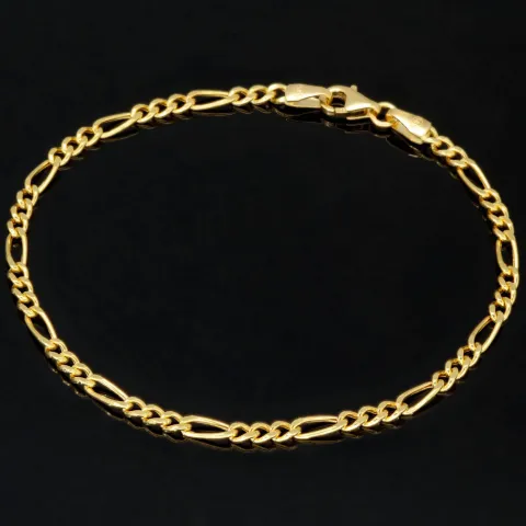 Exquisit gearbeitetes Figaro Armband aus glänzendem 14k Gold (585er), ca. 3mm breit, 18 cm lang