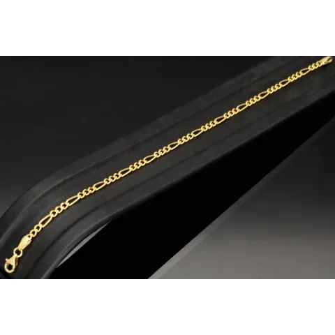 Exquisit gearbeitetes Figaro Armband aus glänzendem 14k Gold (585er), ca. 3mm breit, 18 cm lang