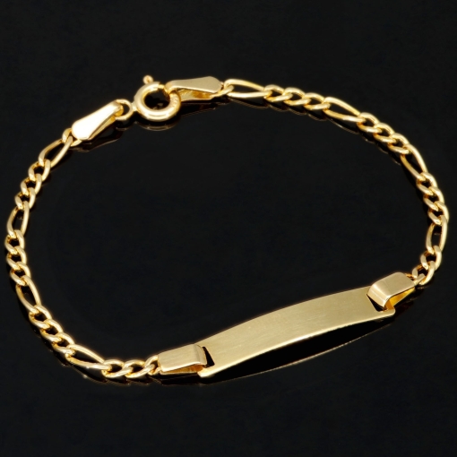 Hochwertig verarbeitetes Baby-Armband mit kleiner Gravurplatte aus edlem 14k (585) Gold in ca. 13,5 cm Länge