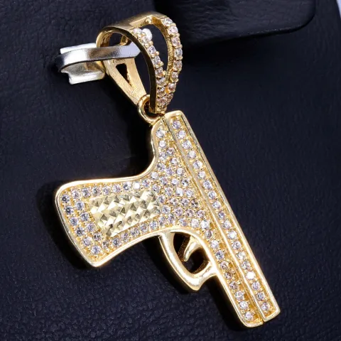 Exklusiver Pistolen-Anhänger aus 585 / 14K Gold mit leuchtenden Zirkoniasteinen