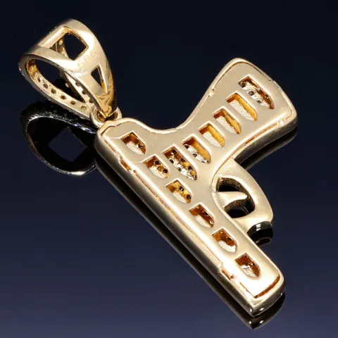 Exklusiver Pistolen-Anhänger aus 585 / 14K Gold mit leuchtenden Zirkoniasteinen