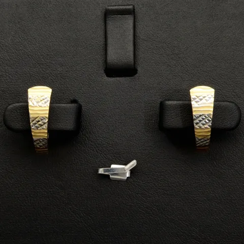Funkelnde Mini Creolen / Ohrringe in außergrewöhnlichem Design aus edlem 585 14K Bicolor Gold (Weißgold und Gelbgold)