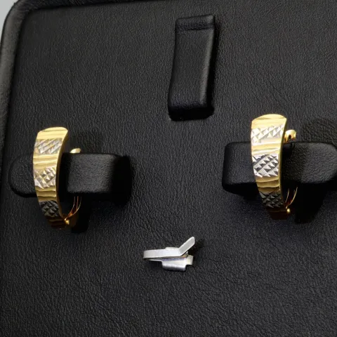 Funkelnde Mini Creolen / Ohrringe in außergrewöhnlichem Design aus edlem 585 14K Bicolor Gold (Weißgold und Gelbgold)