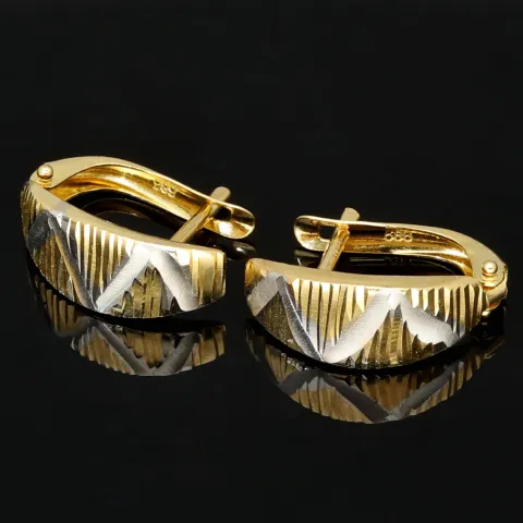 Hochwertige Mini Creolen / Ohrringe in stilvollem Design aus funkelndem 585 14K Bicolor Gold (Weißgold und Gelbgold)
