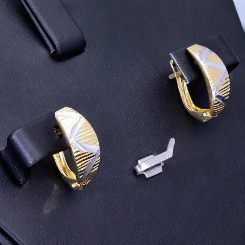 Hochwertige Mini Creolen / Ohrringe in stilvollem Design aus funkelndem 585 14K Bicolor Gold (Weißgold und Gelbgold)