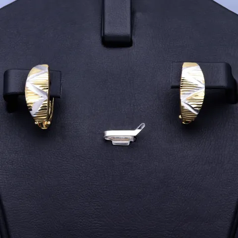 Hochwertige Mini Creolen / Ohrringe in stilvollem Design aus funkelndem 585 14K Bicolor Gold (Weißgold und Gelbgold)