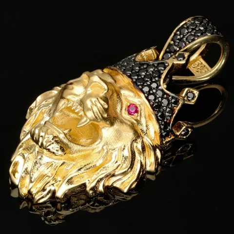 Fein gearbeiteter Löwenkopf - Anhänger aus hochwertigem 585 14K Gold mit leuchtenden Zirkonia (ca. 6,8g)
