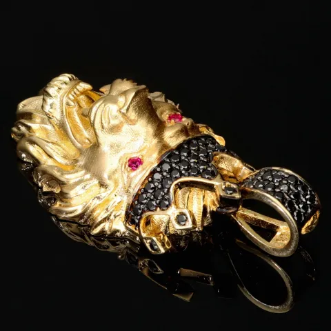 Fein gearbeiteter Löwenkopf - Anhänger aus hochwertigem 585 14K Gold mit leuchtenden Zirkonia (ca. 6,8g)
