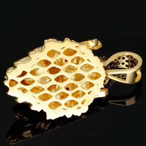Fein gearbeiteter Löwenkopf - Anhänger aus hochwertigem 585 14K Gold mit leuchtenden Zirkonia (ca. 6,8g)