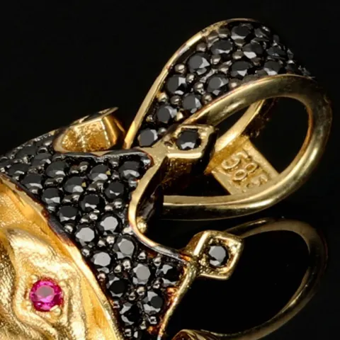 Fein gearbeiteter Löwenkopf - Anhänger aus hochwertigem 585 14K Gold mit leuchtenden Zirkonia (ca. 6,8g)