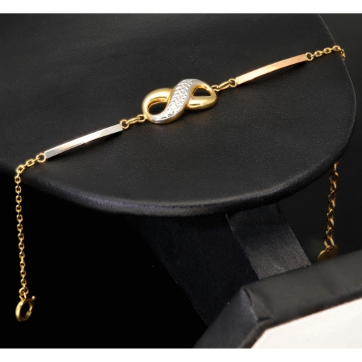 Infinity-Ankerarmband aus 14K (585) Gold – Kombination aus edlem Gelb- und Weißgold mit hochwertig eingearbeiteten Elementen (ca. 16,5-19 cm Länge verstellbar)