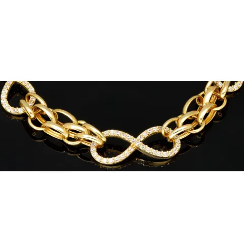 Exklusives Goldarmband mit eingearbeiteten Unendlichkeits-Elementen präzise besetzt mit weißen Zirkoniasteinen in 585 14K Gold in (ca. 20 cm Länge, ca. 9 mm Breite)