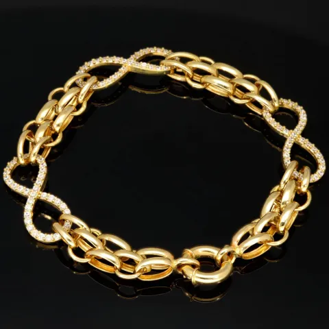 Exklusives Goldarmband mit eingearbeiteten Unendlichkeits-Elementen präzise besetzt mit weißen Zirkoniasteinen in 585 14K Gold in (ca. 20 cm Länge, ca. 9 mm Breite)