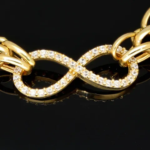 Exklusives Goldarmband mit eingearbeiteten Unendlichkeits-Elementen präzise besetzt mit weißen Zirkoniasteinen in 585 14K Gold in (ca. 20 cm Länge, ca. 9 mm Breite)