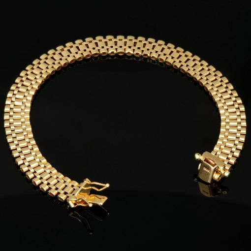 Luxuriöses Armband mit flexiblen Gliedern aus hochwertigem Gold (14K / 585 Gelbgold) ca. 19,5g, 21,5 cm Länge, 9mm Breite
