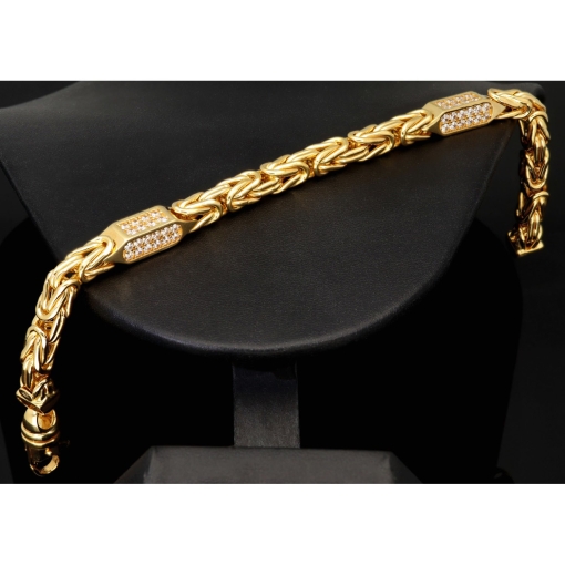Prunkvolles Königsarmband mit leuchtenden Zirkonia aus 585er Gold (14 Karat) in ca. 21,5 cm Länge, 6 mm Breite