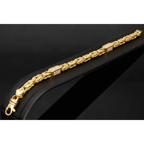 Prunkvolles Königsarmband mit leuchtenden Zirkonia aus 585er Gold (14 Karat) in ca. 21,5 cm Länge, 6 mm Breite