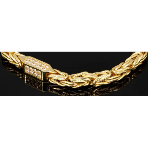 Prunkvolles Königsarmband mit leuchtenden Zirkonia aus 585er Gold (14 Karat) in ca. 21,5 cm Länge, 6 mm Breite