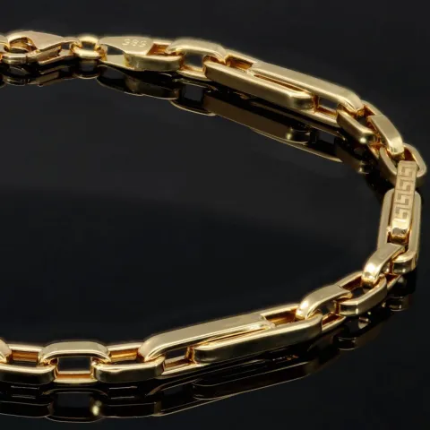 Fein gearbeitetes Ankerarmband aus funkelndem Gold in Greco-Design ca. 21,5 cm lang und 4 mm breit (585 / 14k Gelbgold)